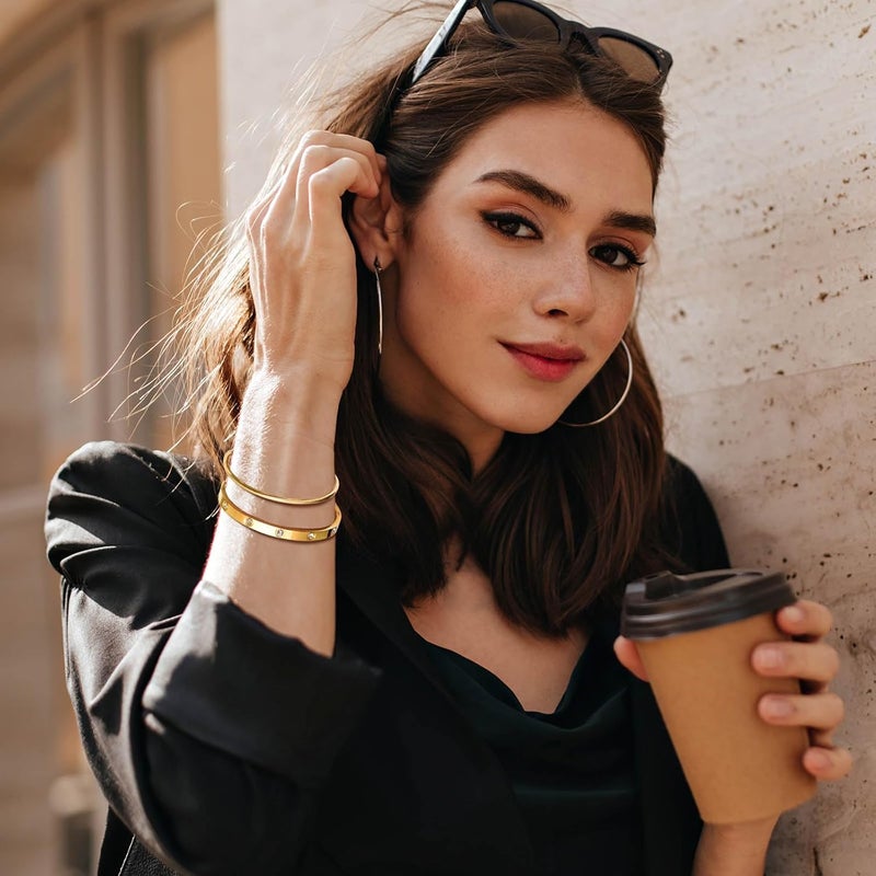 MPRAINBOW Gold Bracelets for Women, 2Pcs 18K Gold Plated Cubic Zirconia Bangle Crystal Friendship Bracelet Jewelry,Wedding Party Christmas Birthday Gifts for Her Girlfriend Sister Daughter - Image 2